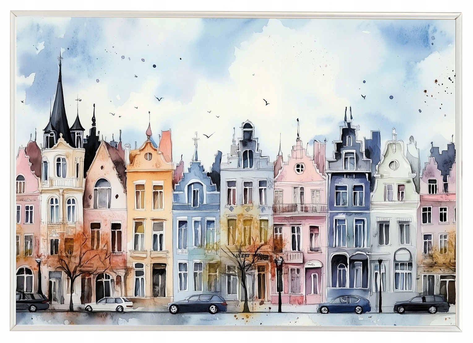 Plakát Rámeček Hliník Barevné Kamínky Belgické Domky Ulice 100x70