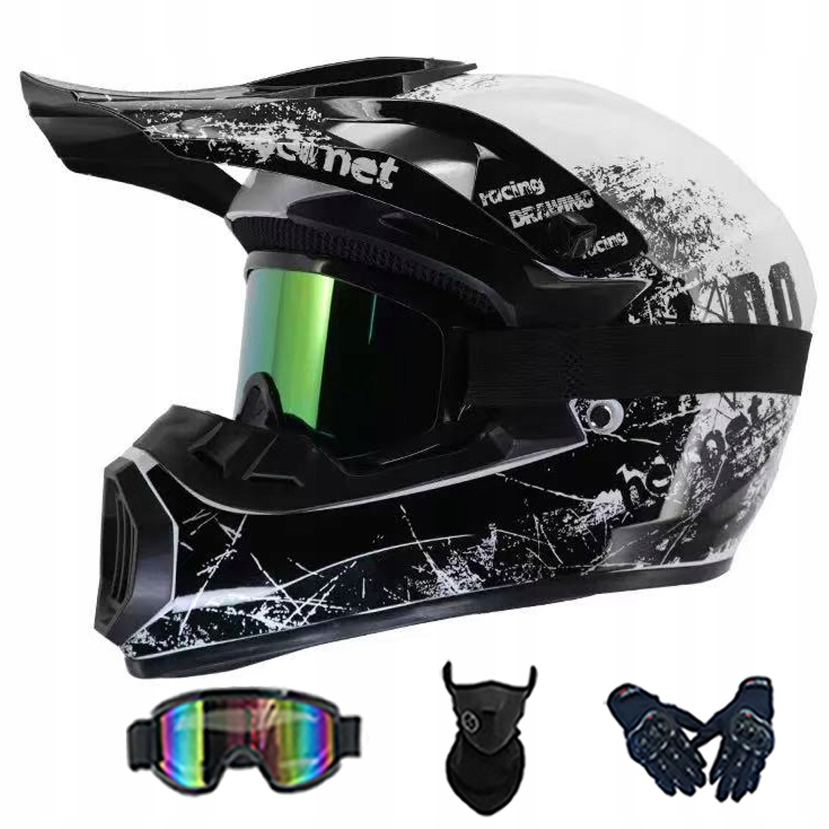 Motocyklová Přilba Crossová Lehká Enduro Quada Brýle Rukavice Maska L