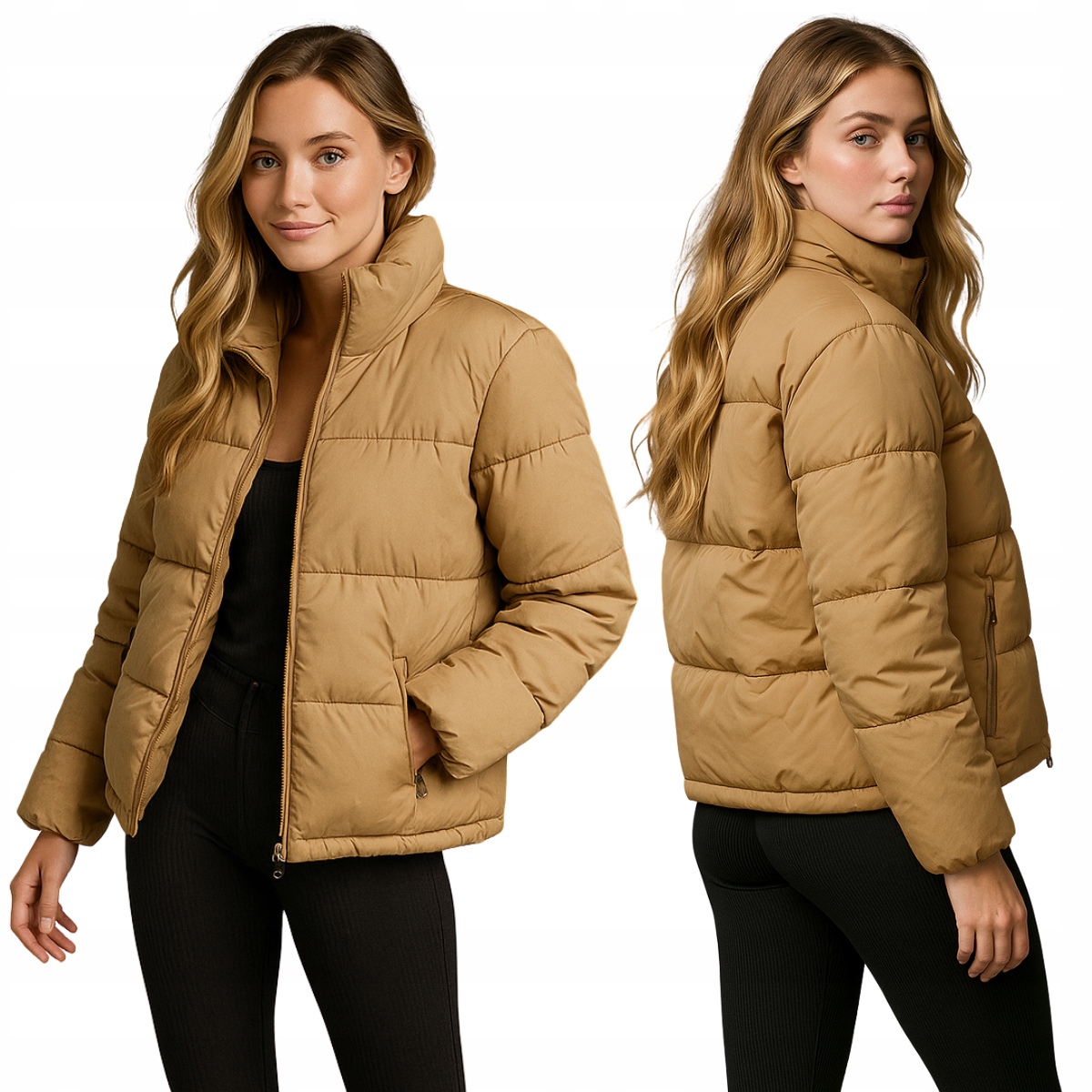 Kurtka Damska Zimowa Pikowana W Kolorze Beżowym Zapinana Na Zamek S