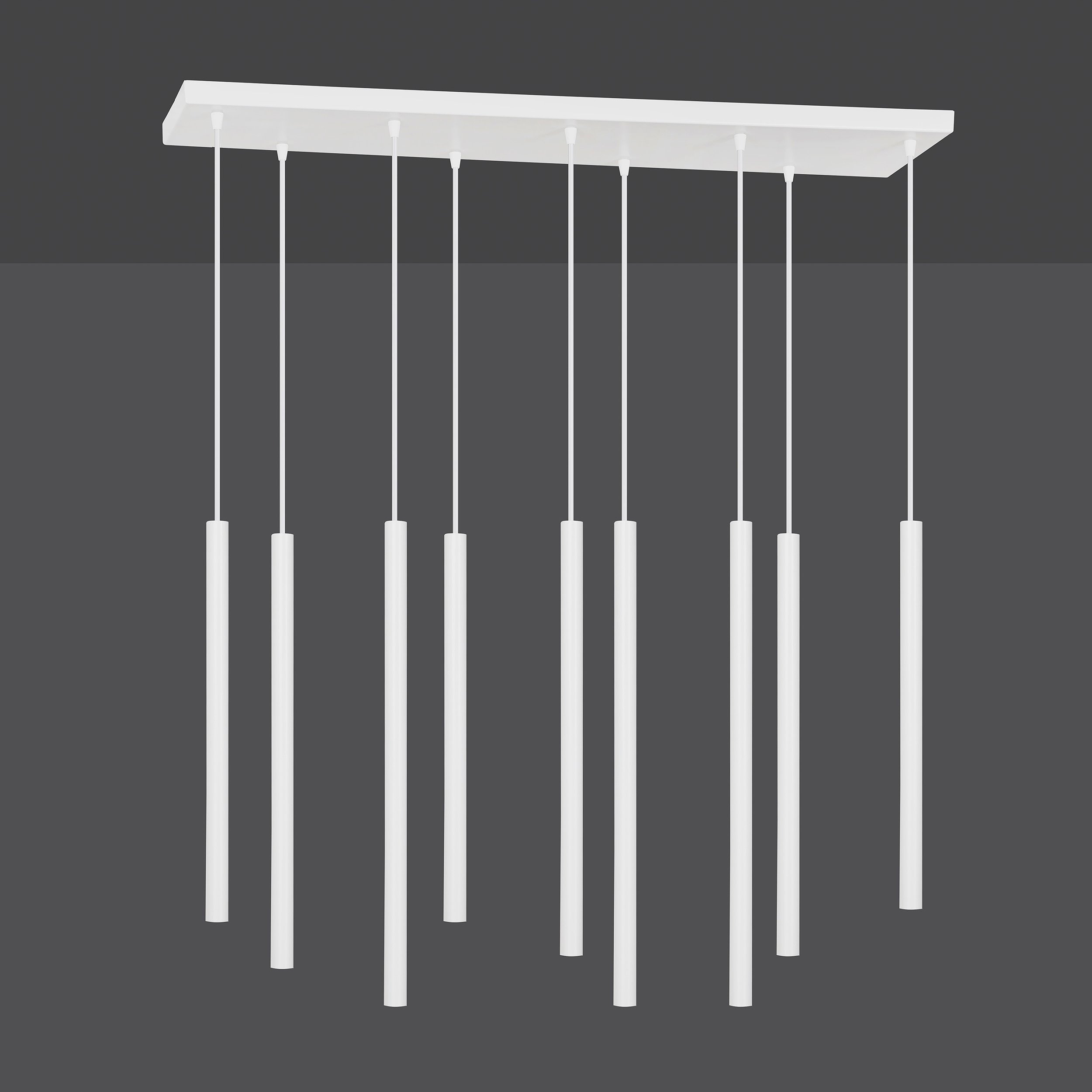 Veľká biela lampa 9 závesných rúrok Selter 9 White do obývacej izby