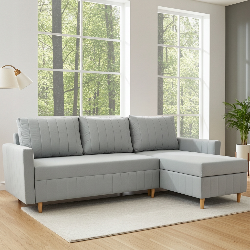 Rohová Sedací Souprava Rozkládací S Funkcí Spaní Frida Matt Velvet Silver 2X Nádoba