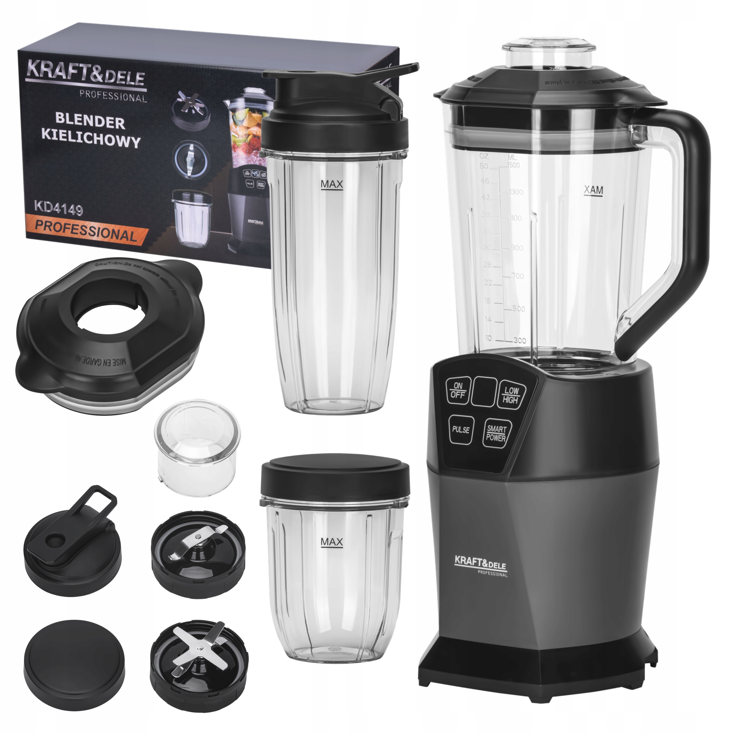 Kraftdele Stolní Mixér S Víkem 1500 ML 800 ML 400 ML 1850 W KD4149