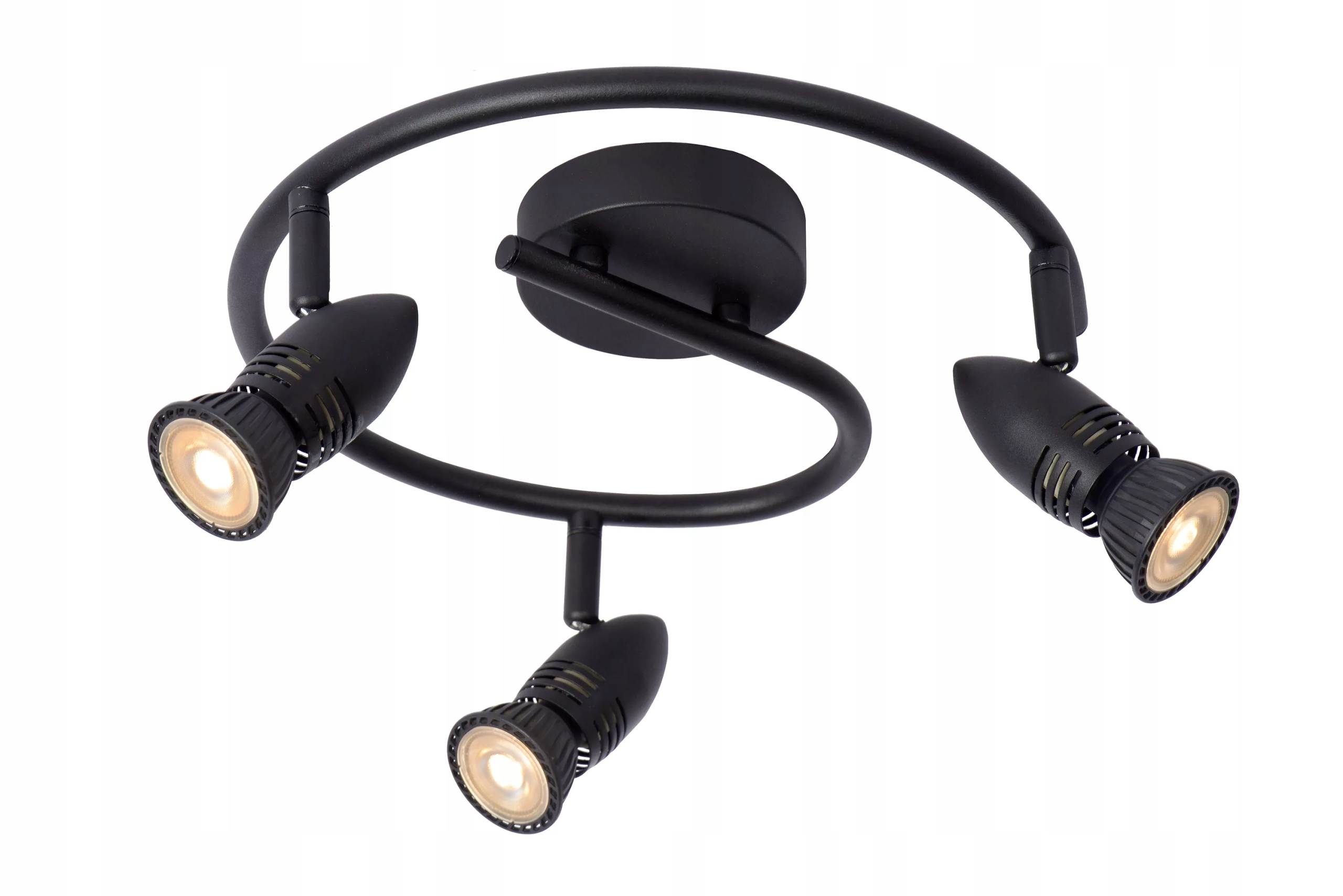 Stropní svítidlo trojitá černá 3 reflektory pohyblivá spirála 30 cm Lucide