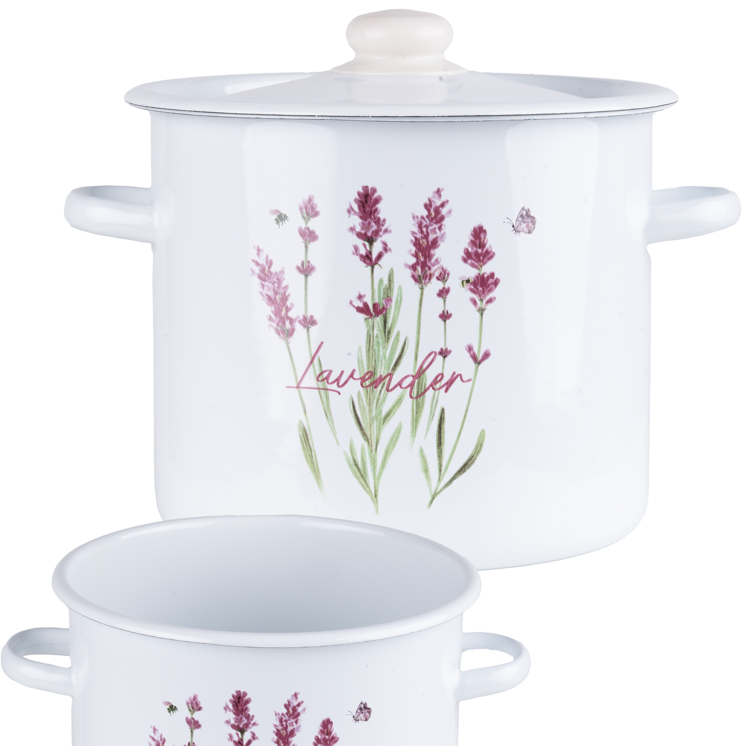 Garnek Emaliowany 7L+POKRYWA Gar Zdobiony Duży Lawenda Na Rosół Bigos