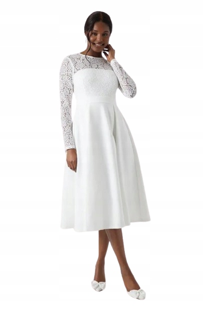 Coast Bílé Svatební Šaty S Krajkovým Výstřihem A Rukávem 40 2HKJ