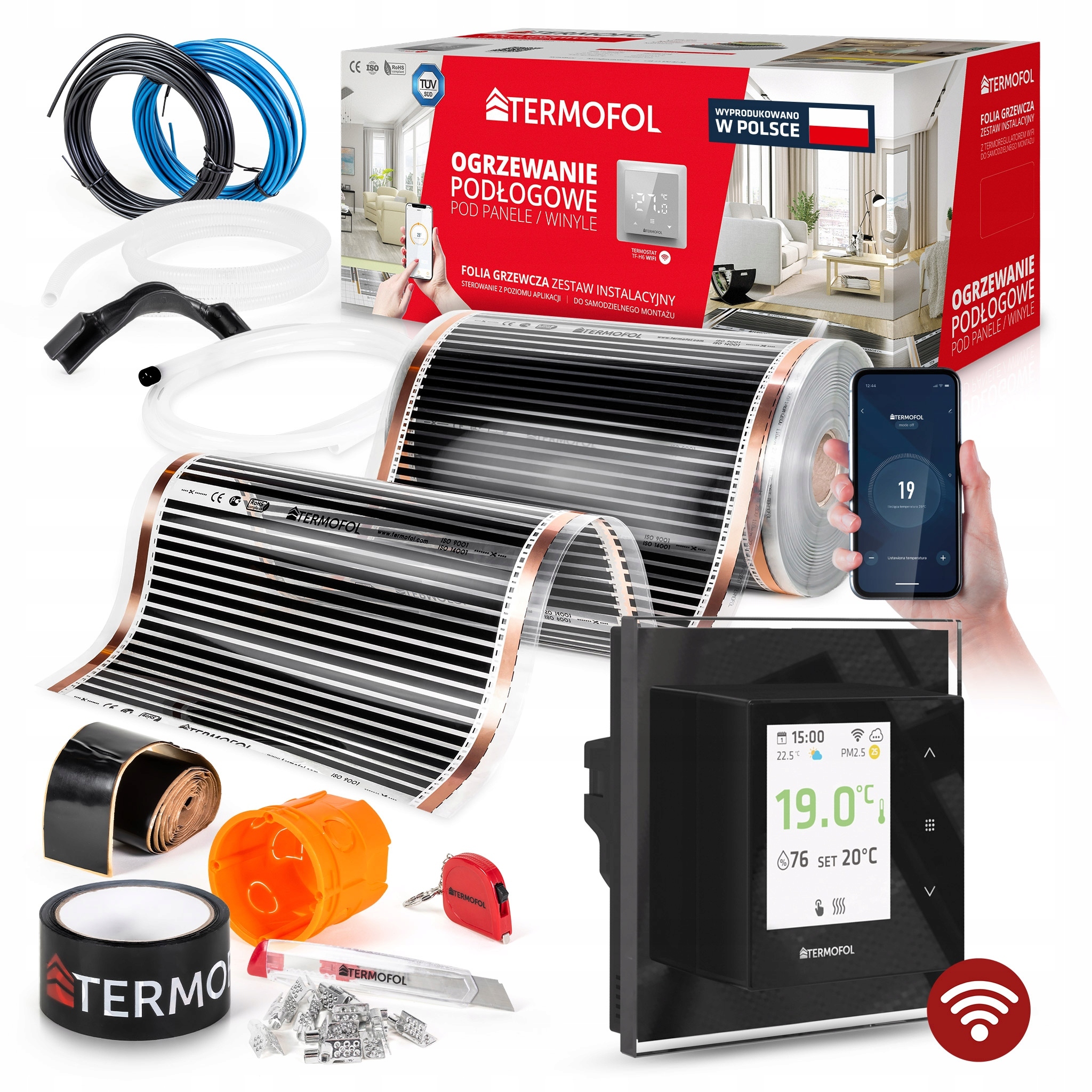 Vykurovacia Fólia Sada Infračervená Výkon 60 W 50 cm 50 m² H7 Black WiFi