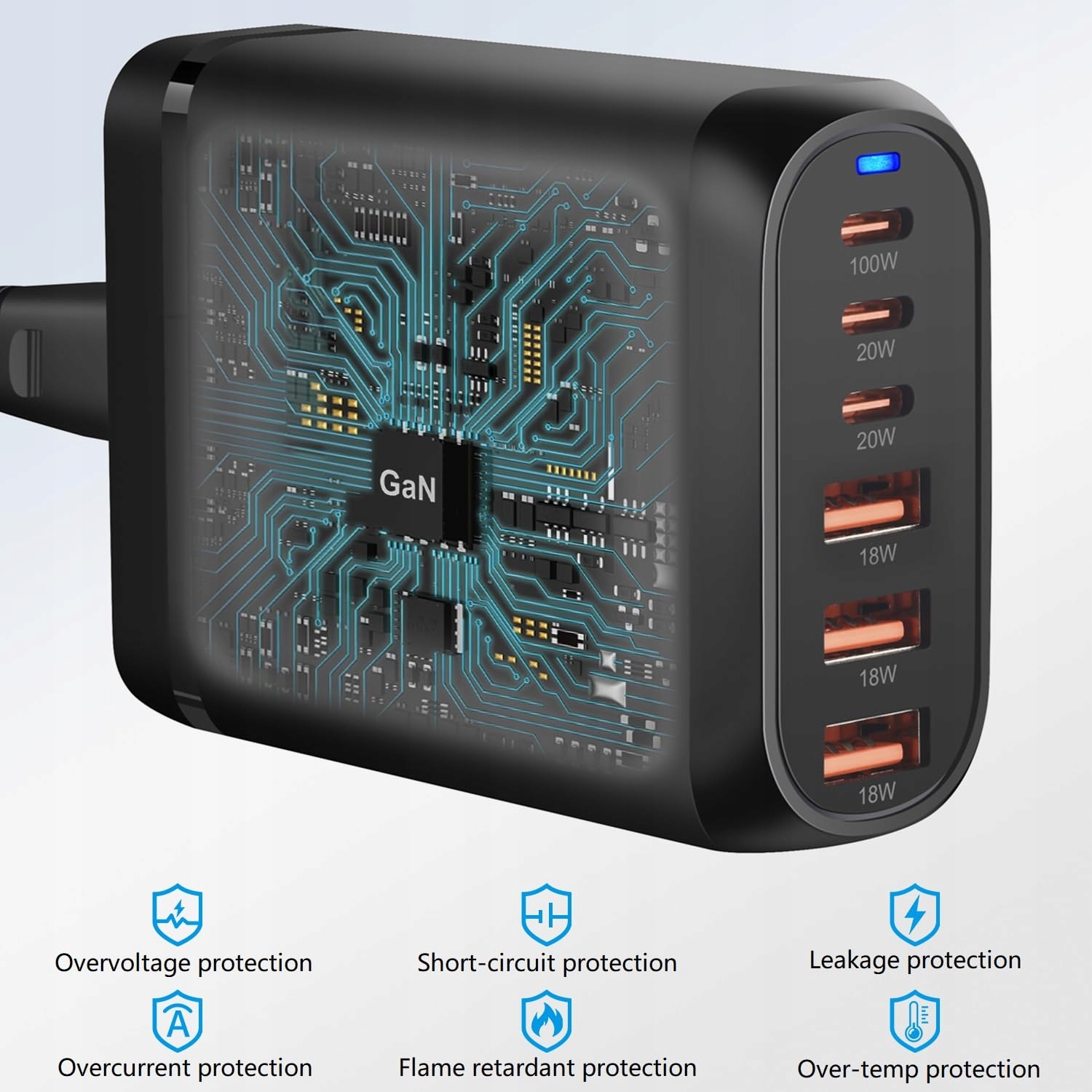 Ładowarka USB C 200 W, wielokrotna, 6 portów GaN III SZYBKA 200W — miniatura 4