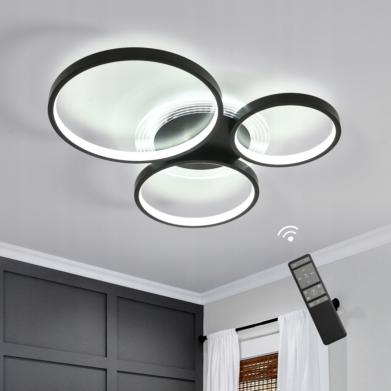 Led Stropní Svítidlo Lustr Černé Kulaté Moderní do Obýváku s Dálkovým Ovládáním 41W