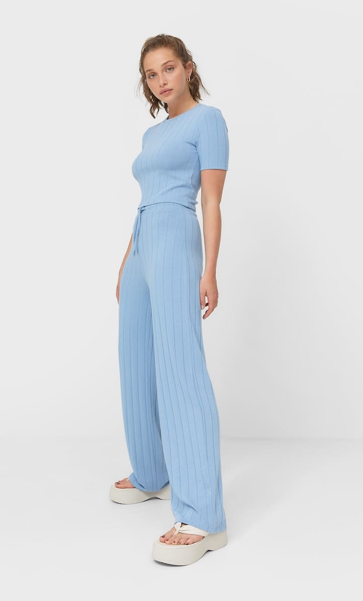 STRADIVARIUS PRĄŻKOWANE SZEROKIE SPODNIE 1151627