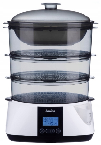 Parný hrniec Amica PT3011 900W 8,5L 3 nádoby 6 programov LCD