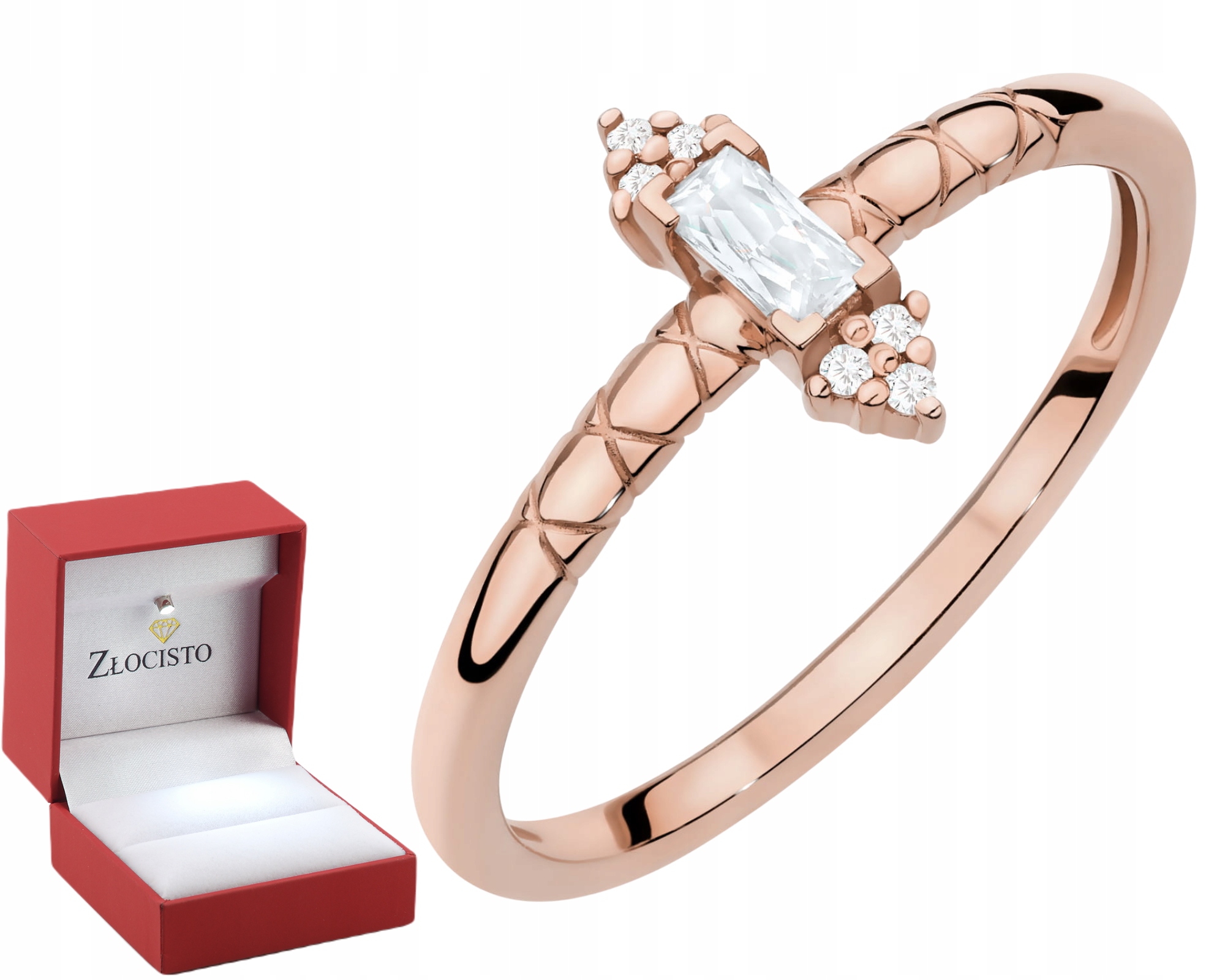 Pierscionek Z Rozowego Zlota Z Diamentami Proba 585 14K Grawer