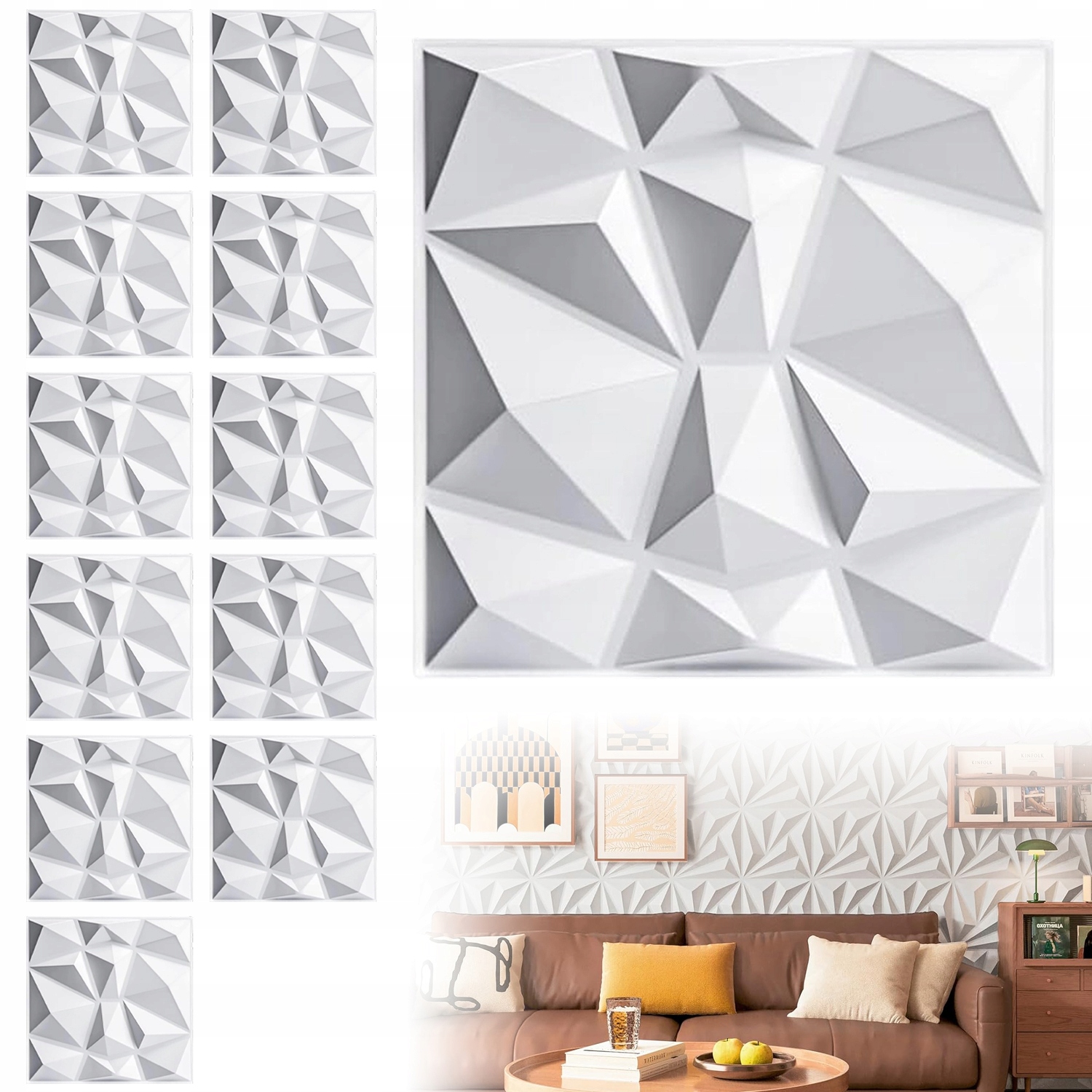 Samolepky Na Zeď Diamant 12 Kusů 50X50 CM Pvc Do Obývacího Pokoje