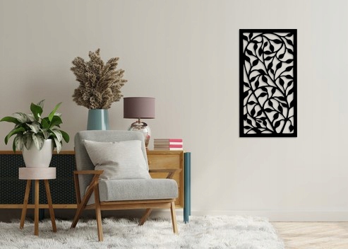 OBRAZ AŻUROWY DEKORACJA ŚCIENNA PANEL LIŚCIE W07 Materiał drewno