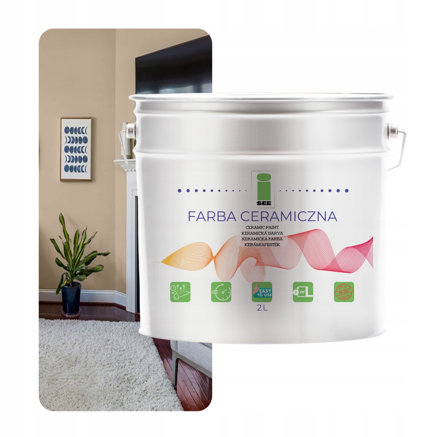 Barva Na Stěny Keramická, Omyvatelná, Nástěnná, Béžová, 2 L, Odolná Vůči Skvrnám