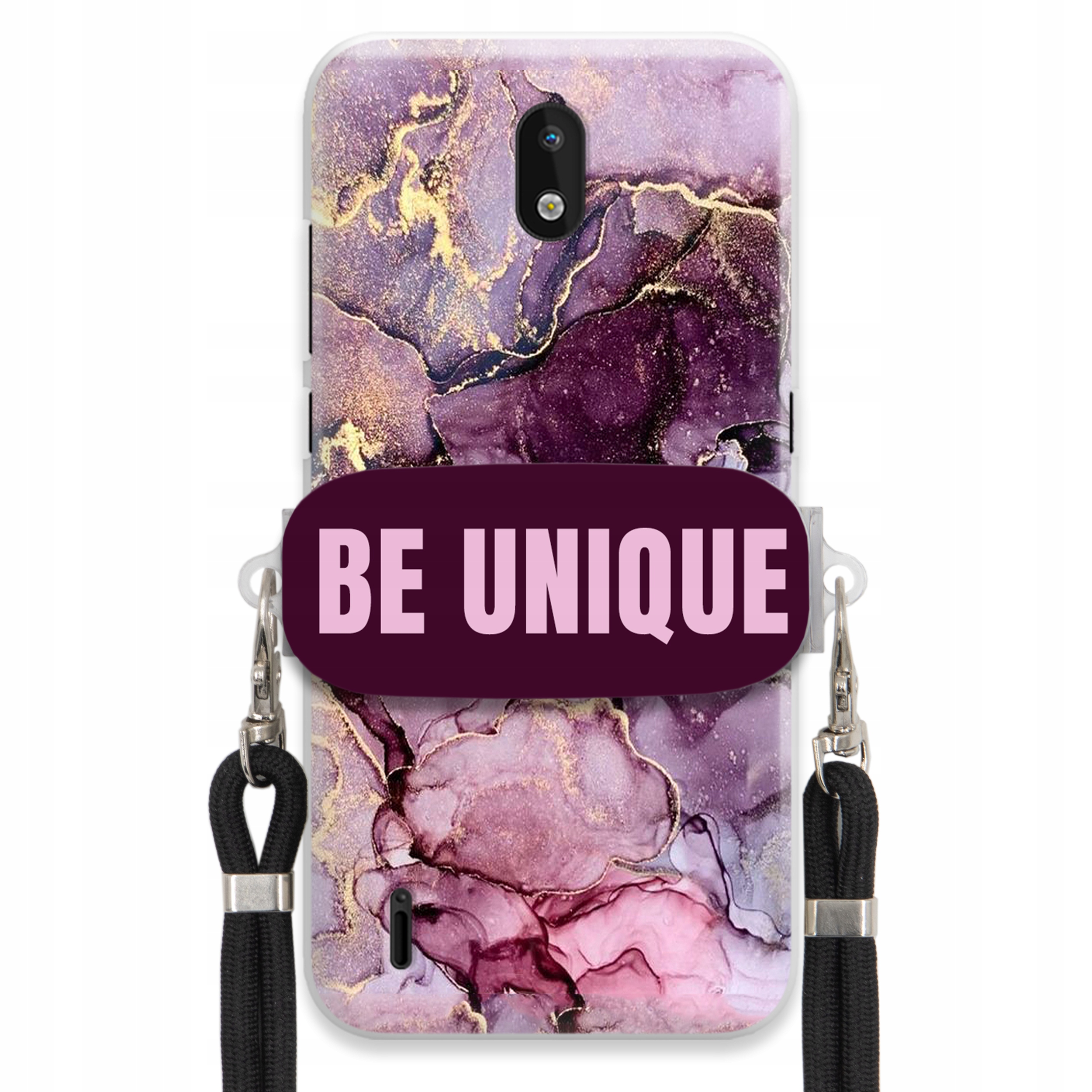 Prémiové puzdro pre Nokia 1.3 držiak na šnúrku Čierny fialový mramor