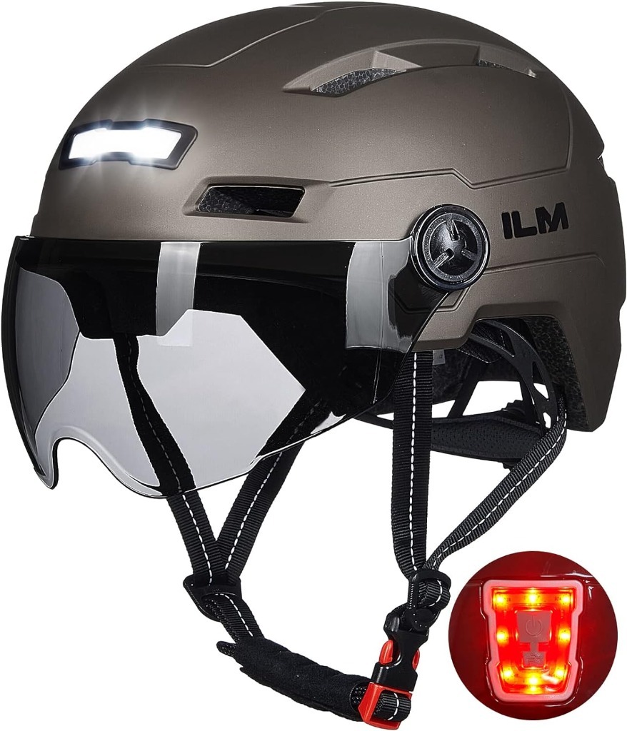 ILM Kask Rowerowy S/m z ładowaniem Usb, Led światła 54-58