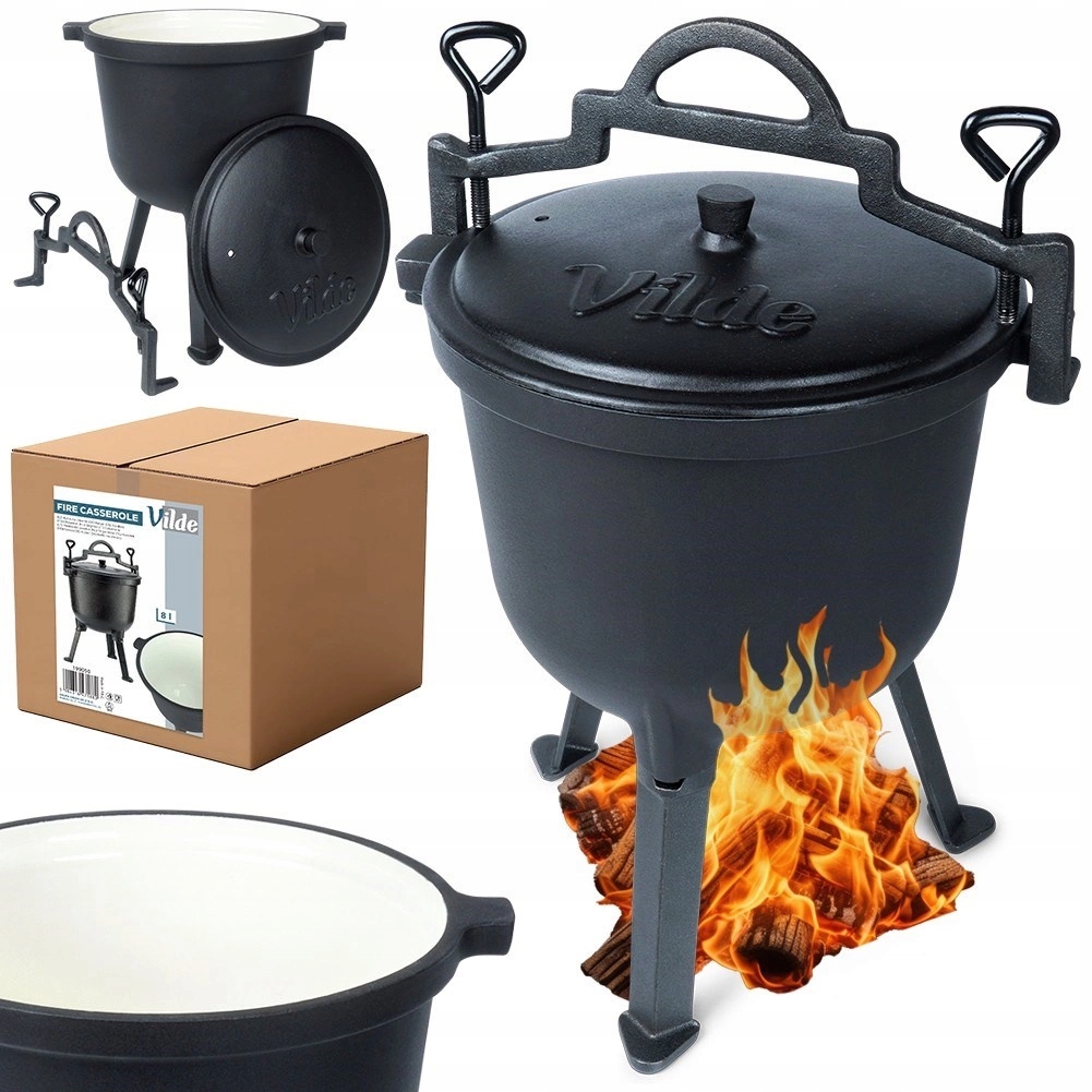 Litinový smaltovaný kotlík na nožičkách s víkem na oheň Cast Line 8 L