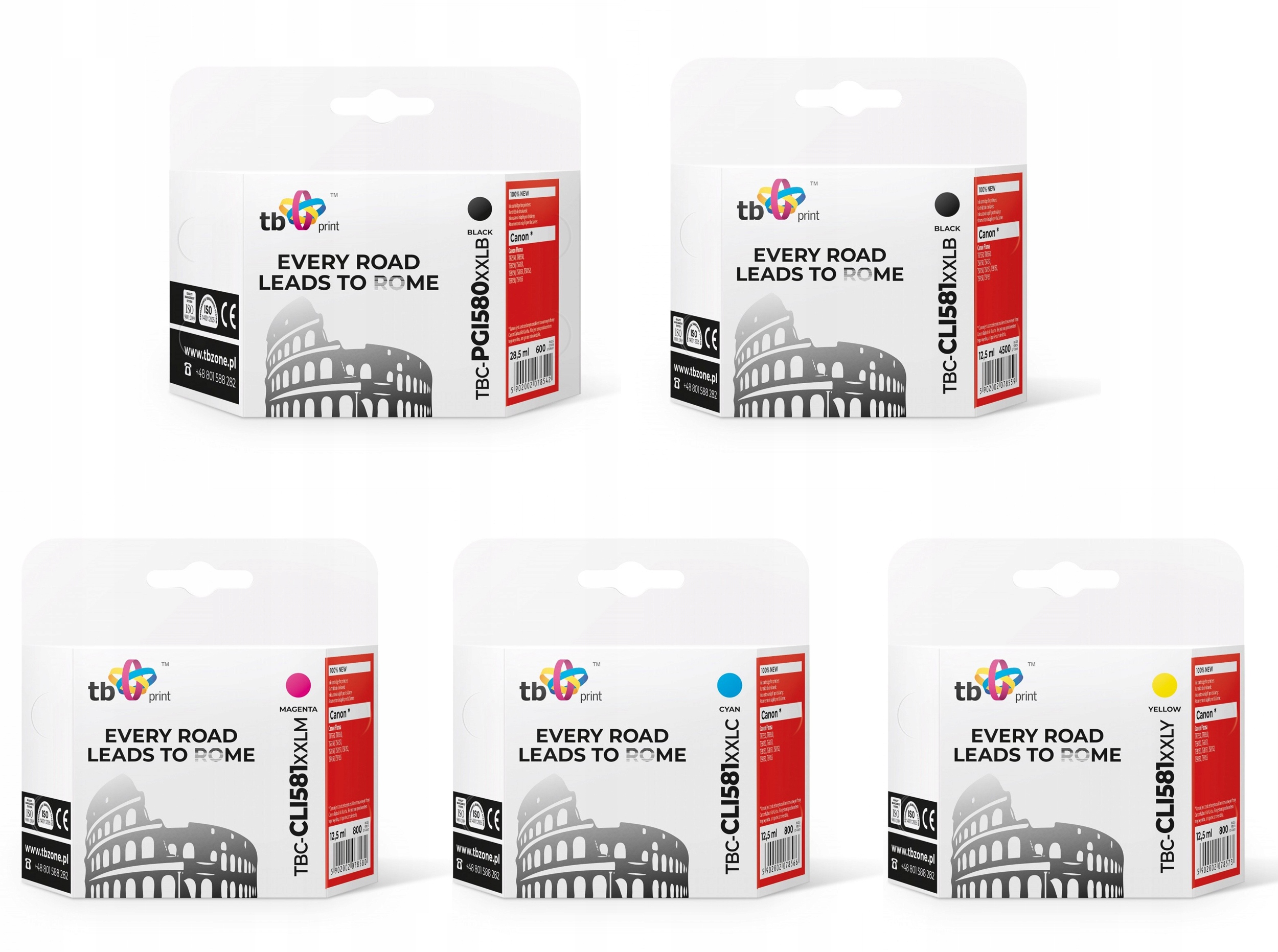 5x Inkoust pro Canon TR7550 TR8550 TS9150 580 581 XXL