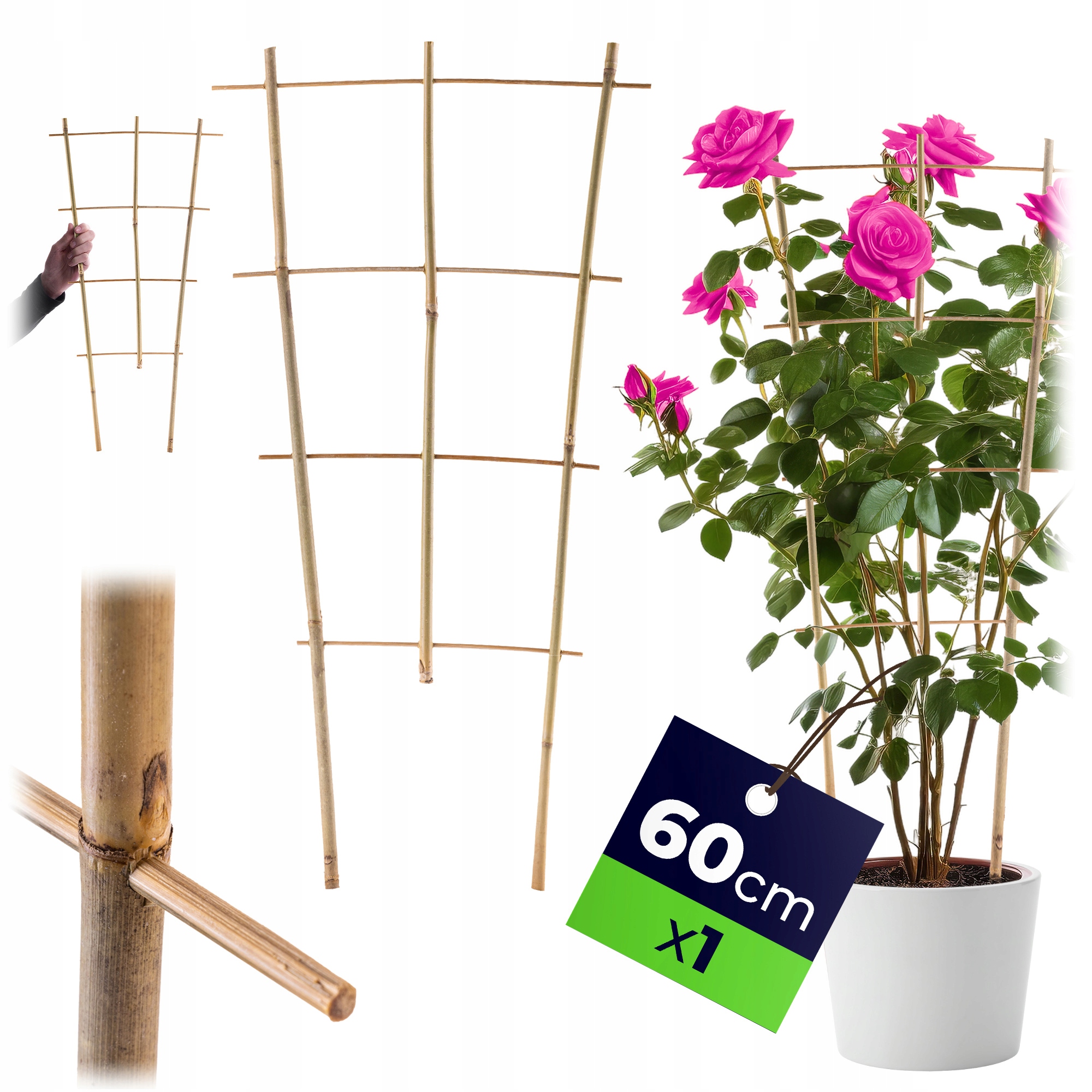 PODPORA DO ROŚLIN DRABINKA BAMBUSOWA 60 cm DO KWIATÓW PODPÓRKA POTRÓJNA