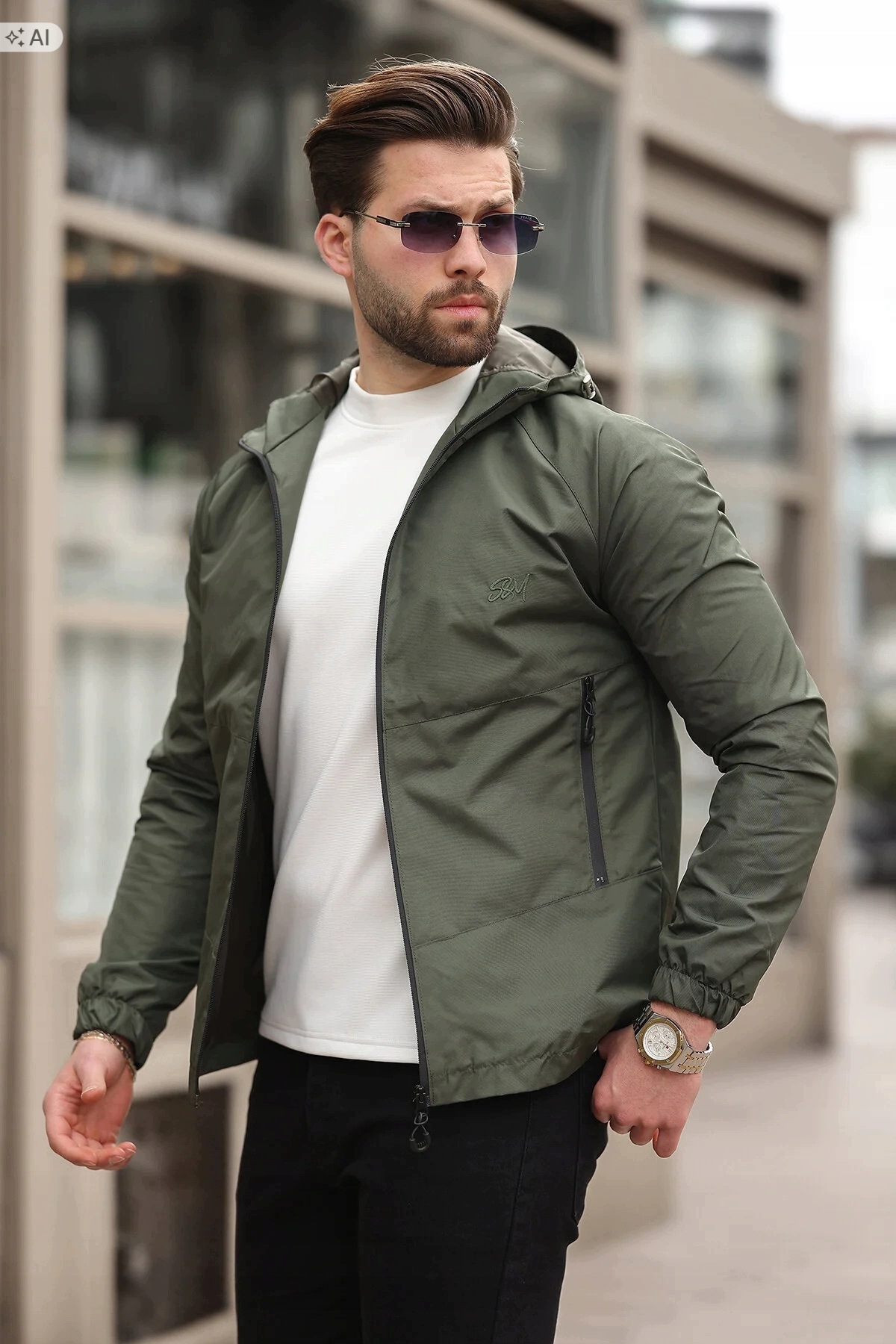Pánský Kabát S Kapucí Matný Sportovní Olive XXL 5IA