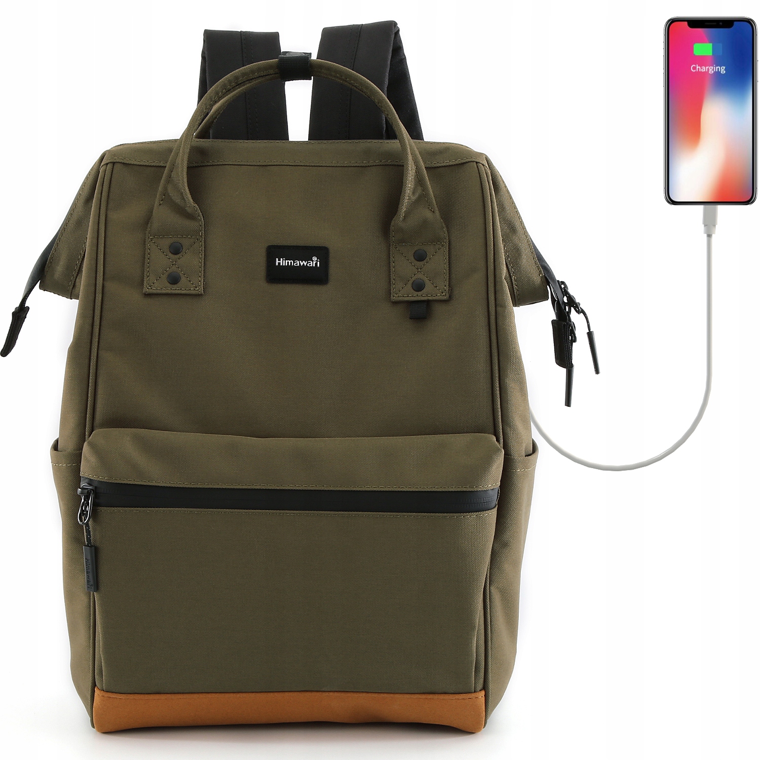 Plecak damski Himawari 124 na laptopa 15" z Usb wodoodporny wojskowa zieleń