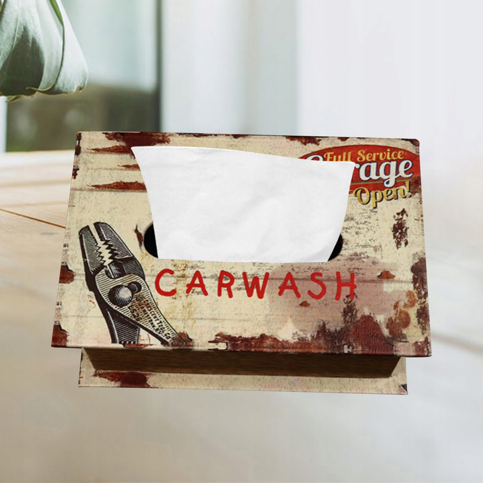 Retro Tissue Box Cover Wood Facial Paper for Bar Decor Barber White Style Marka bez marki