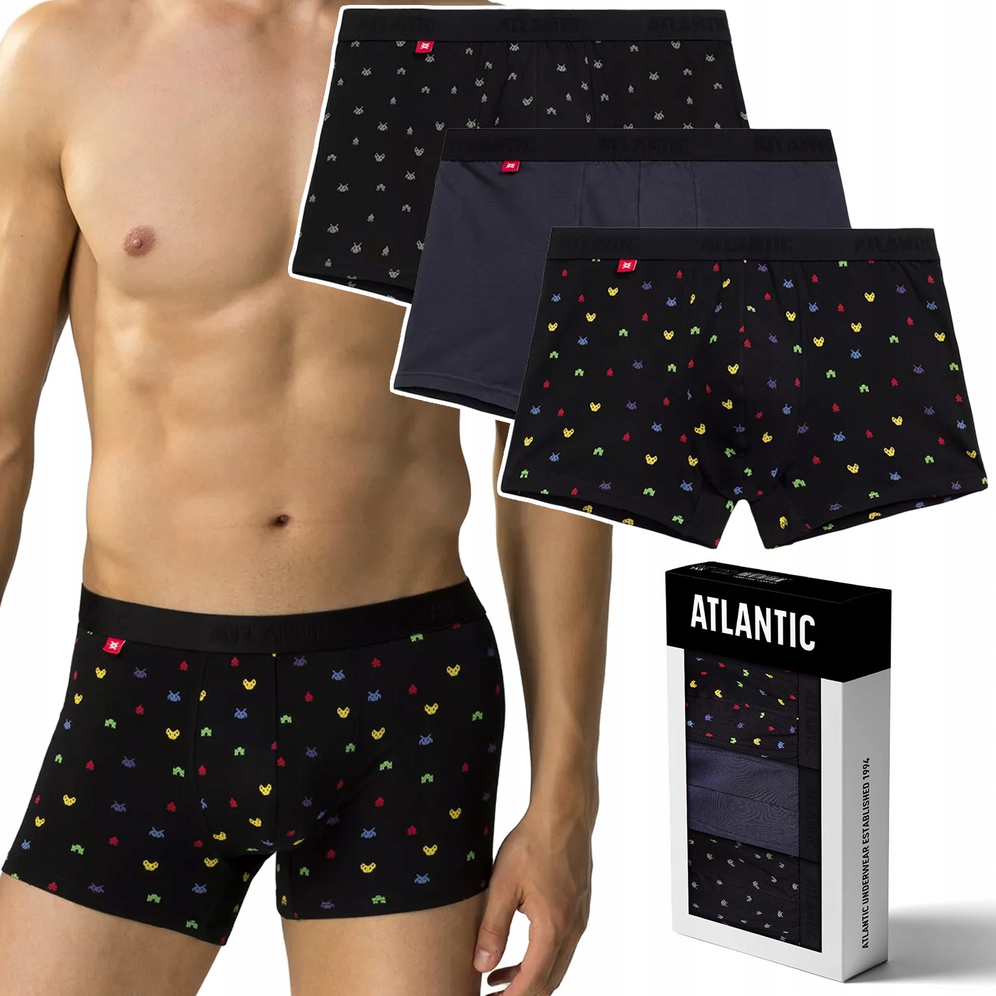 Pánské boxerky Bavlněné 3 Páry přiléhavé Atlantic 3MH-054 L