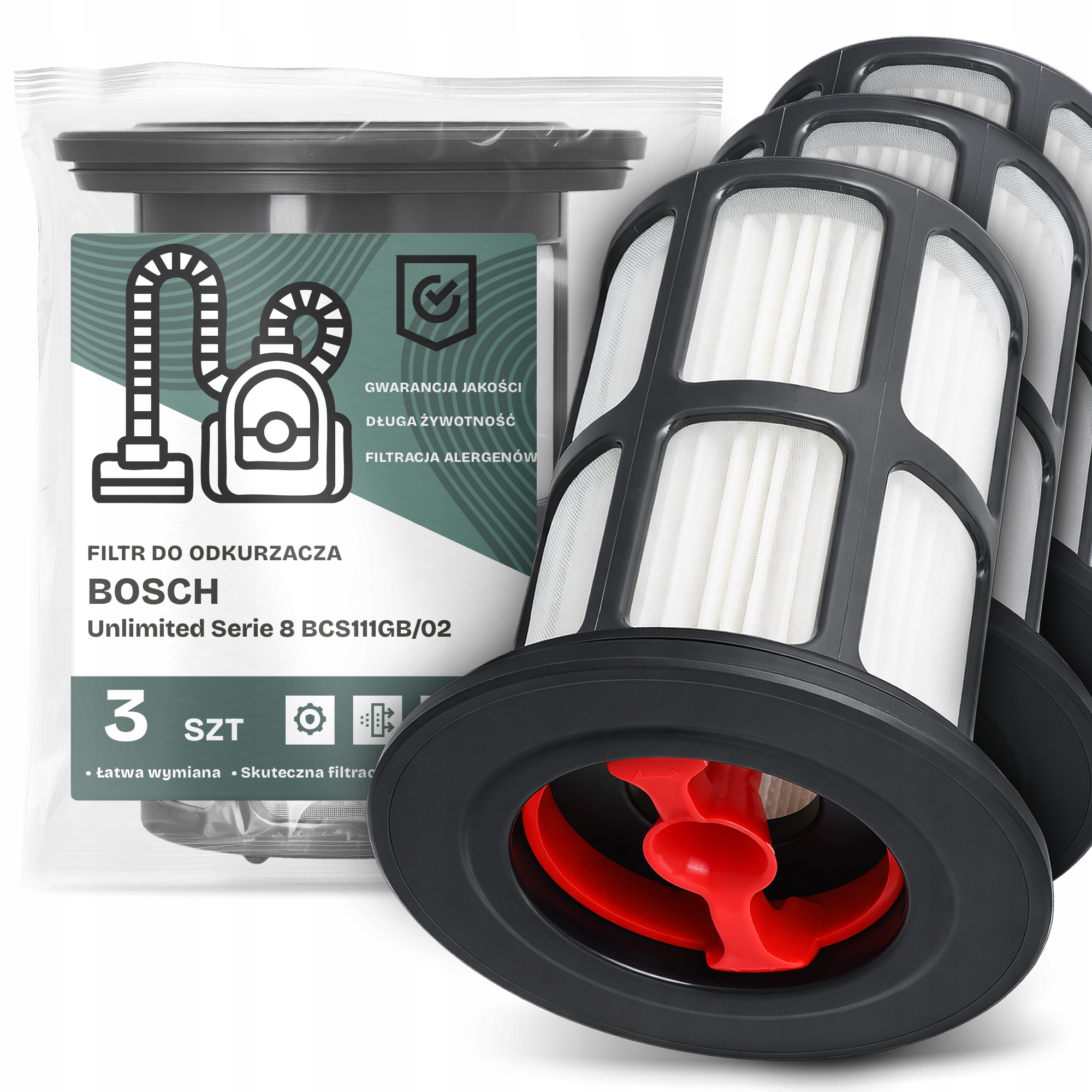 3x Filtr Pro Vysavač Bosch Unlimited Serie 8 BCS111GB/02 Hepa Filtry Em-w