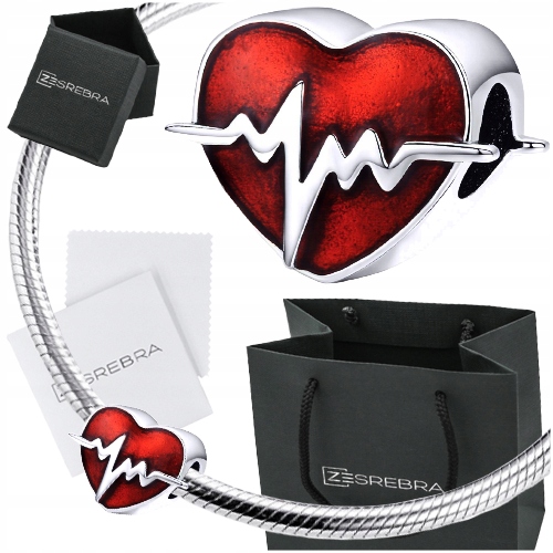 

Charms zawieszka Serce Ekg koralik Srebro pr925