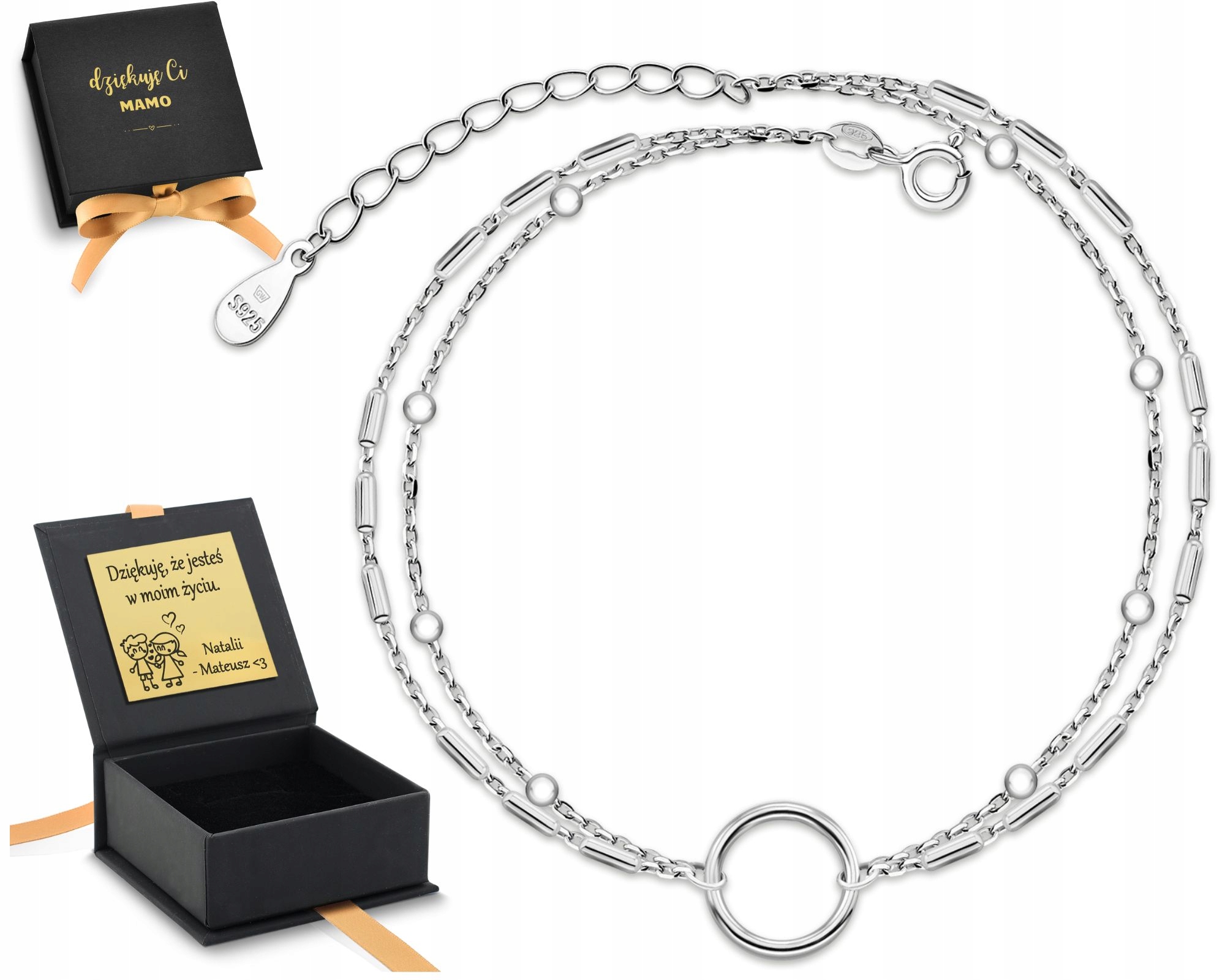 Dámský Řetízkový Náramek Dvojitý Ring Kroužek Stříbro 925