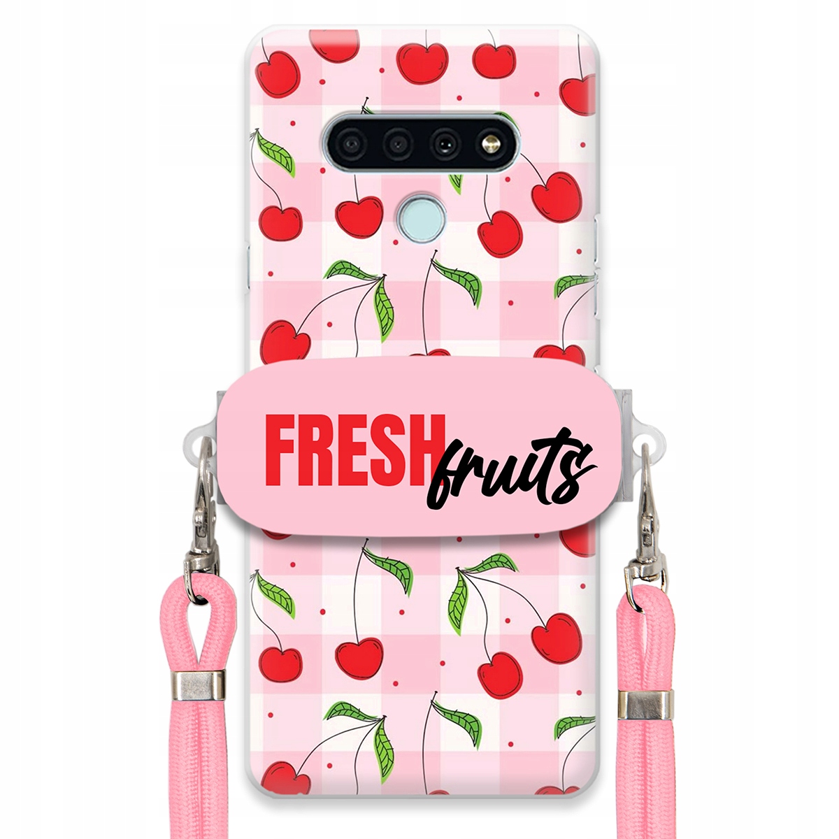 Puzdro pre Lg K71 Case držiak na šnúrku Ružový Fresh Fruits Mriežka Ovocie