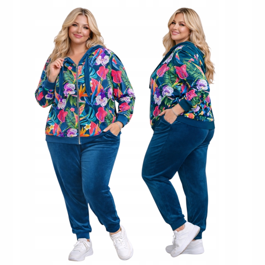 Velurový Teplákovka Dámský Rozepínací Květ 50 52 5xl 6xl mořský pohodlný obklopující