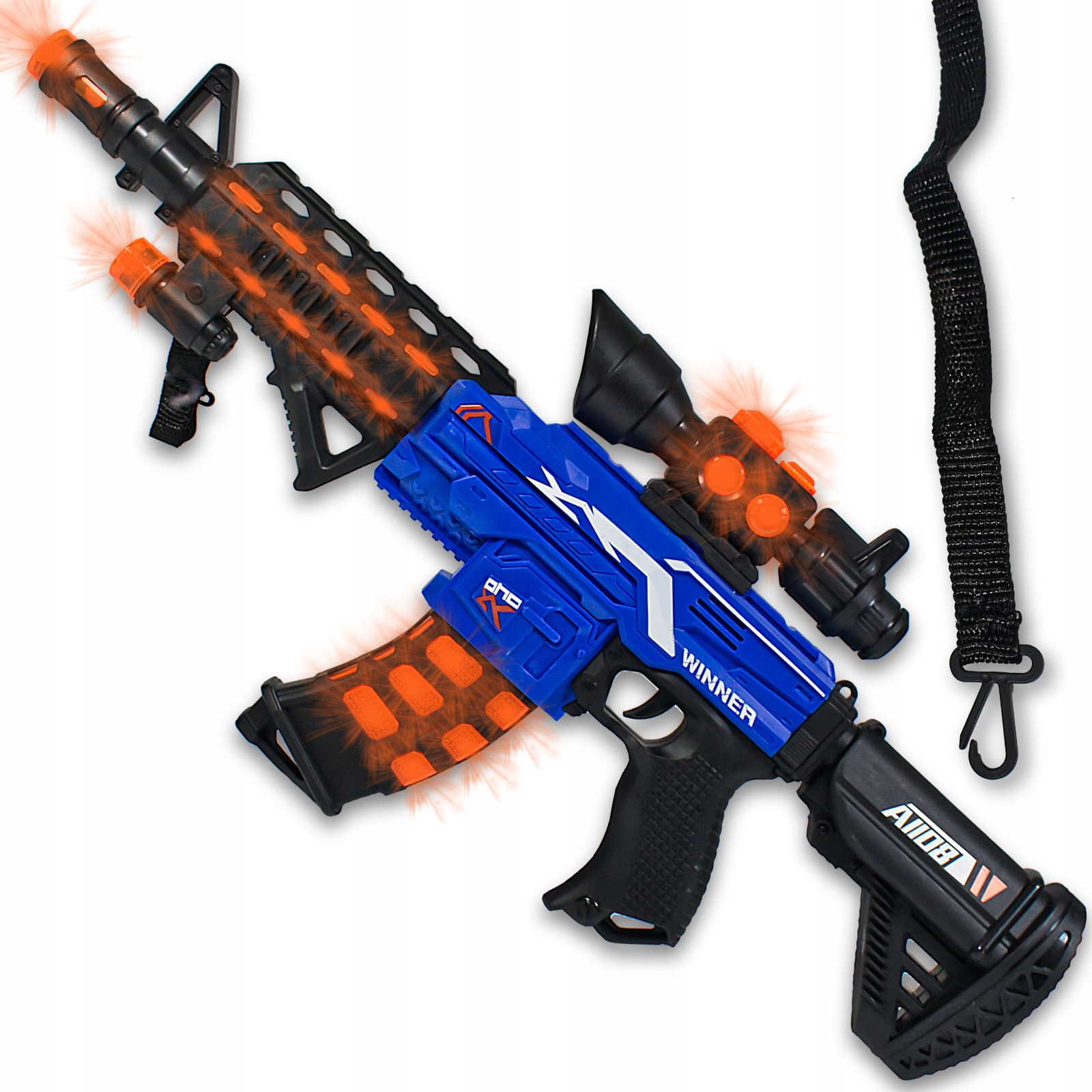 PISTOLET KARABIN DUŻY NA BATERIE ŚWIATŁO DŹWIĘK 54CM KOLOROWY