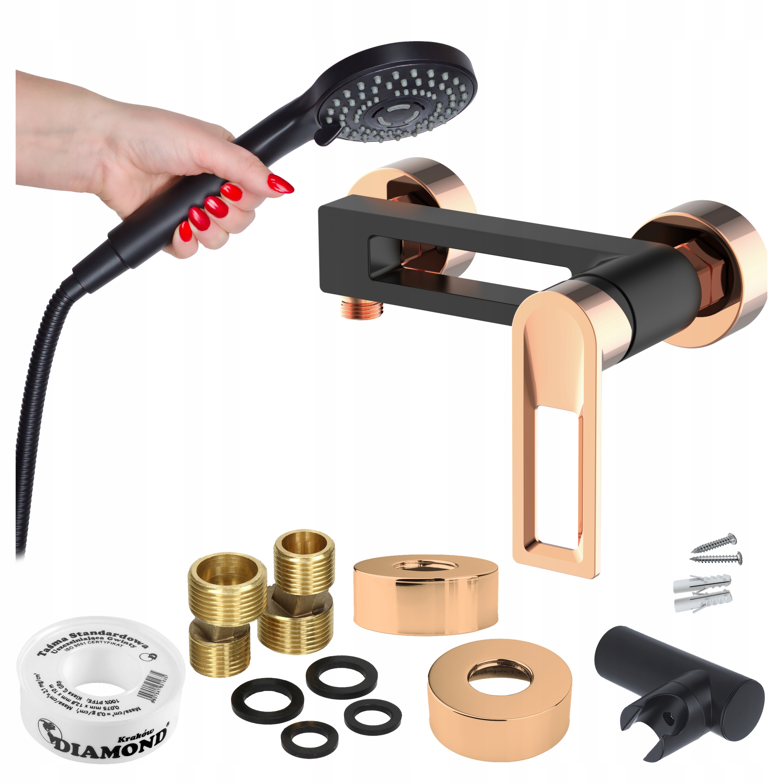 Sprchová baterie baterie tryska nástěnná, černá a zlatá, se sadou Sotbe