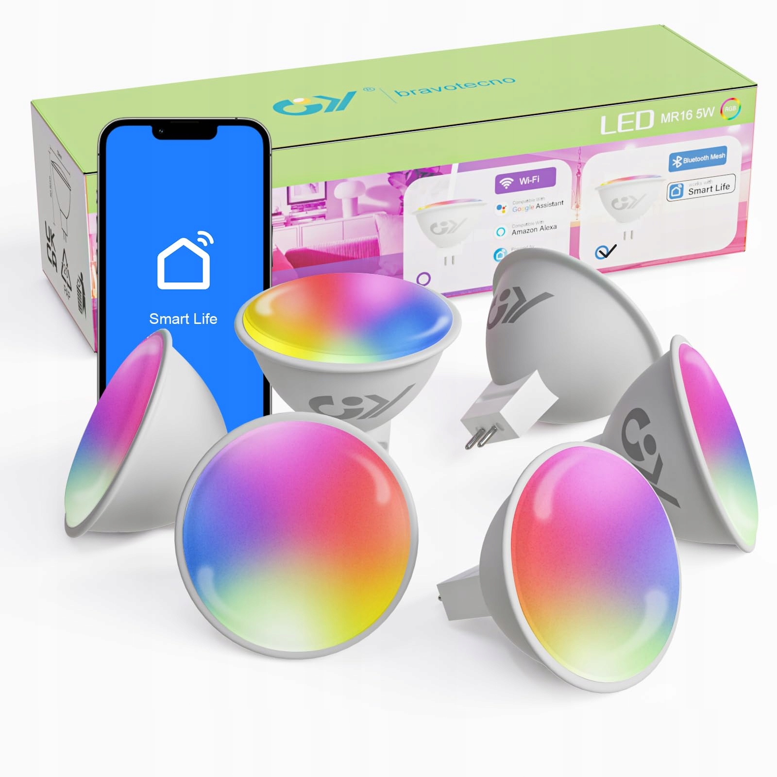 Žárovky Smart Led WiFi Rgb 16 milionů barev E27 MR16 5W Alexa Google App