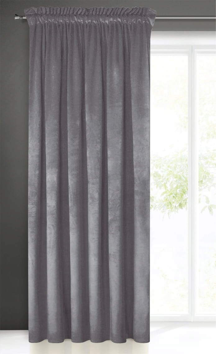 ZASŁONY WELWET 135x200 DARK GREY TAŚMA Na Wymiar Wzór gładki