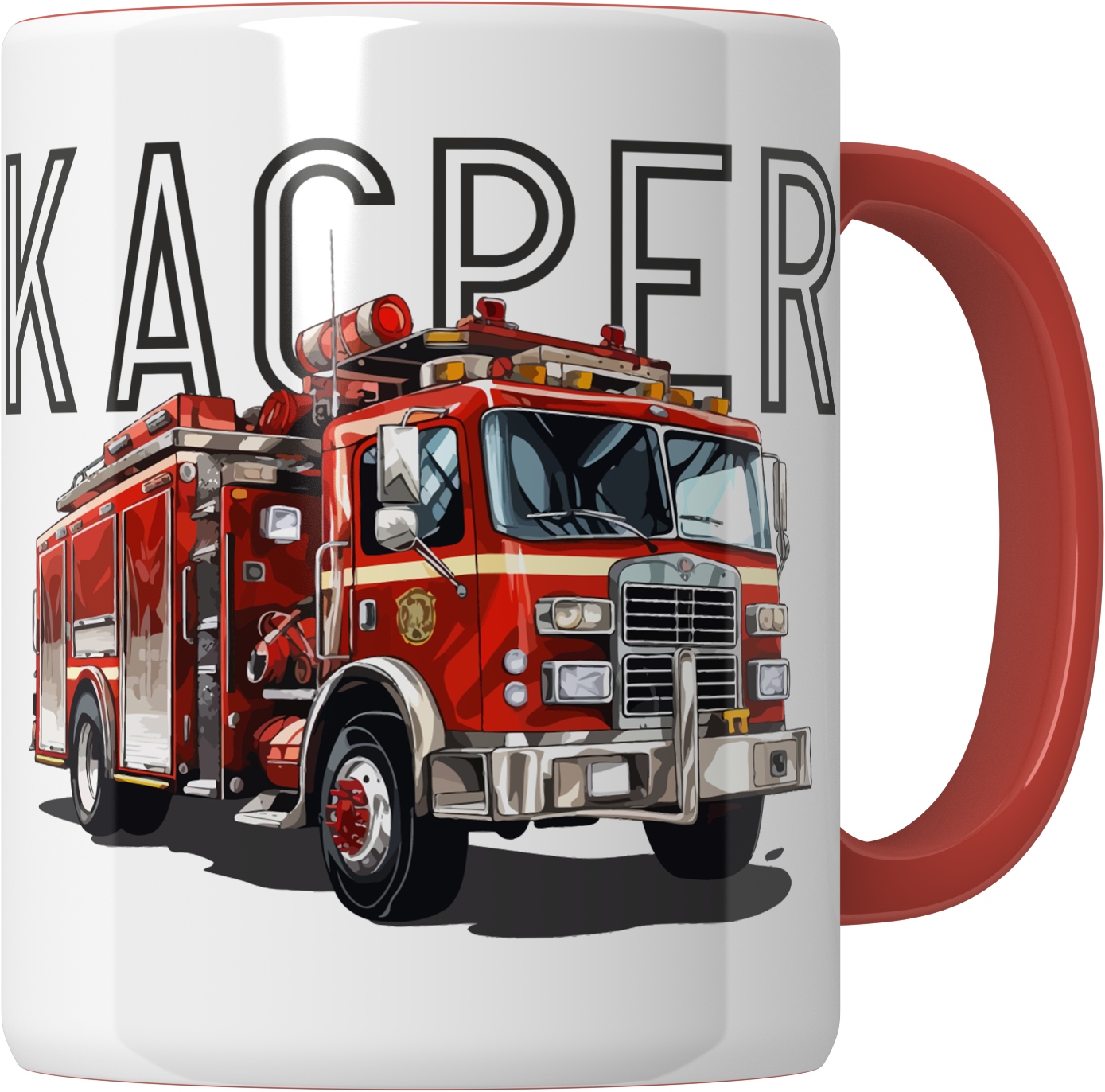 KUBEK Z WOZEM STRAŻACKIM STRAŻAK WÓZ STRAŻACJI PERSONALIZACJA - DODAJ IMIĘ