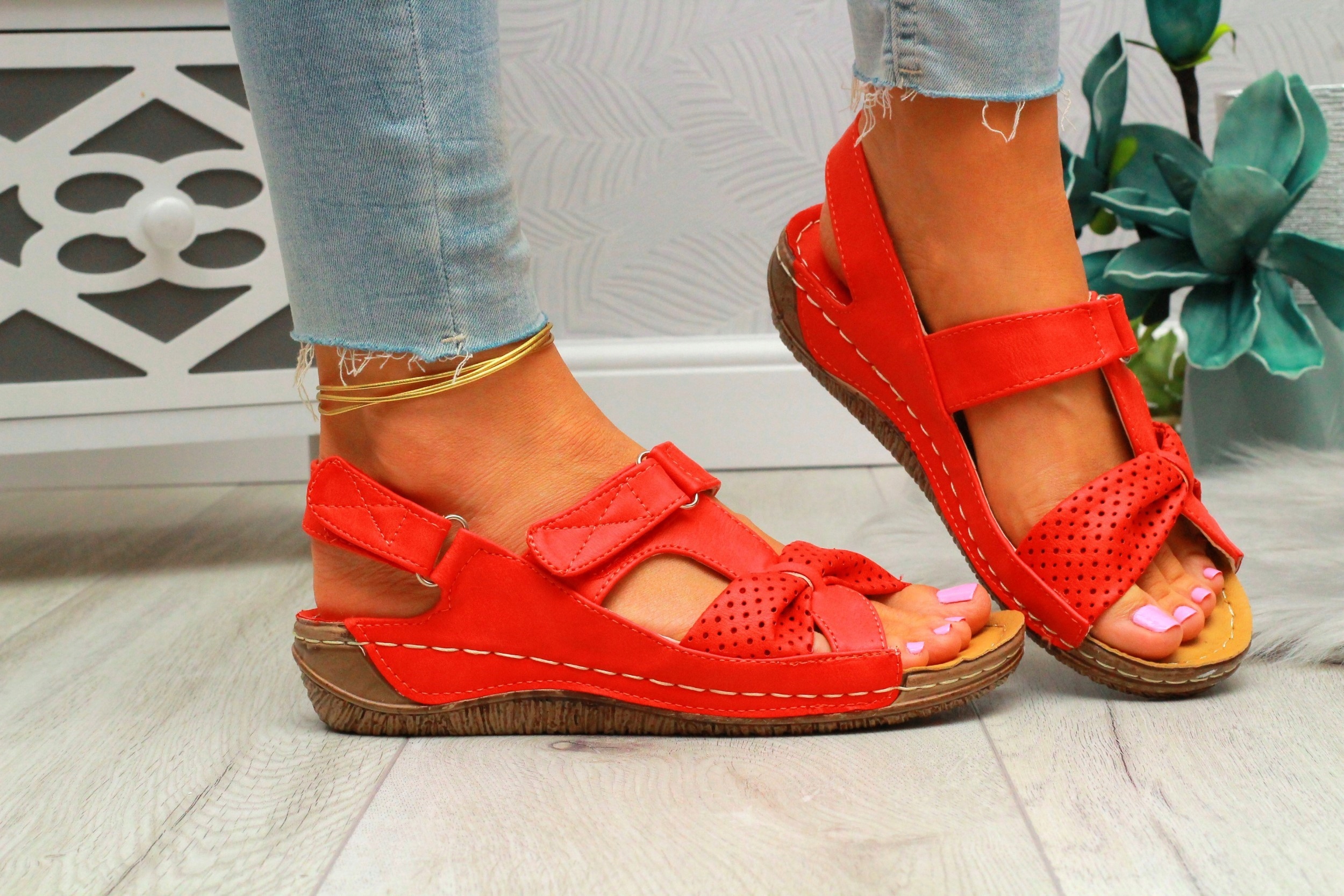 SANDAŁY DAMSKIE WYGODNE NA RZEP ELEGANCKIE SZYTE Model Sandał damskie szyte