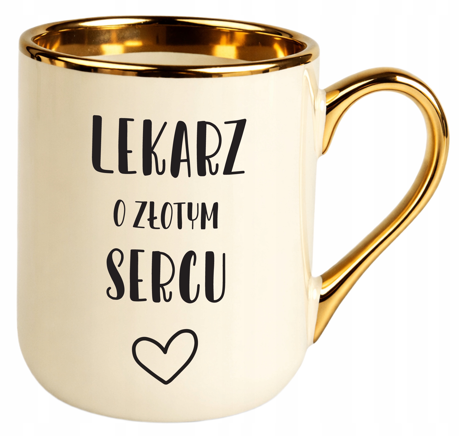 Kubek dla Lekarza na podziękowanie Lekarz o Złotym Sercu elegant kremowy