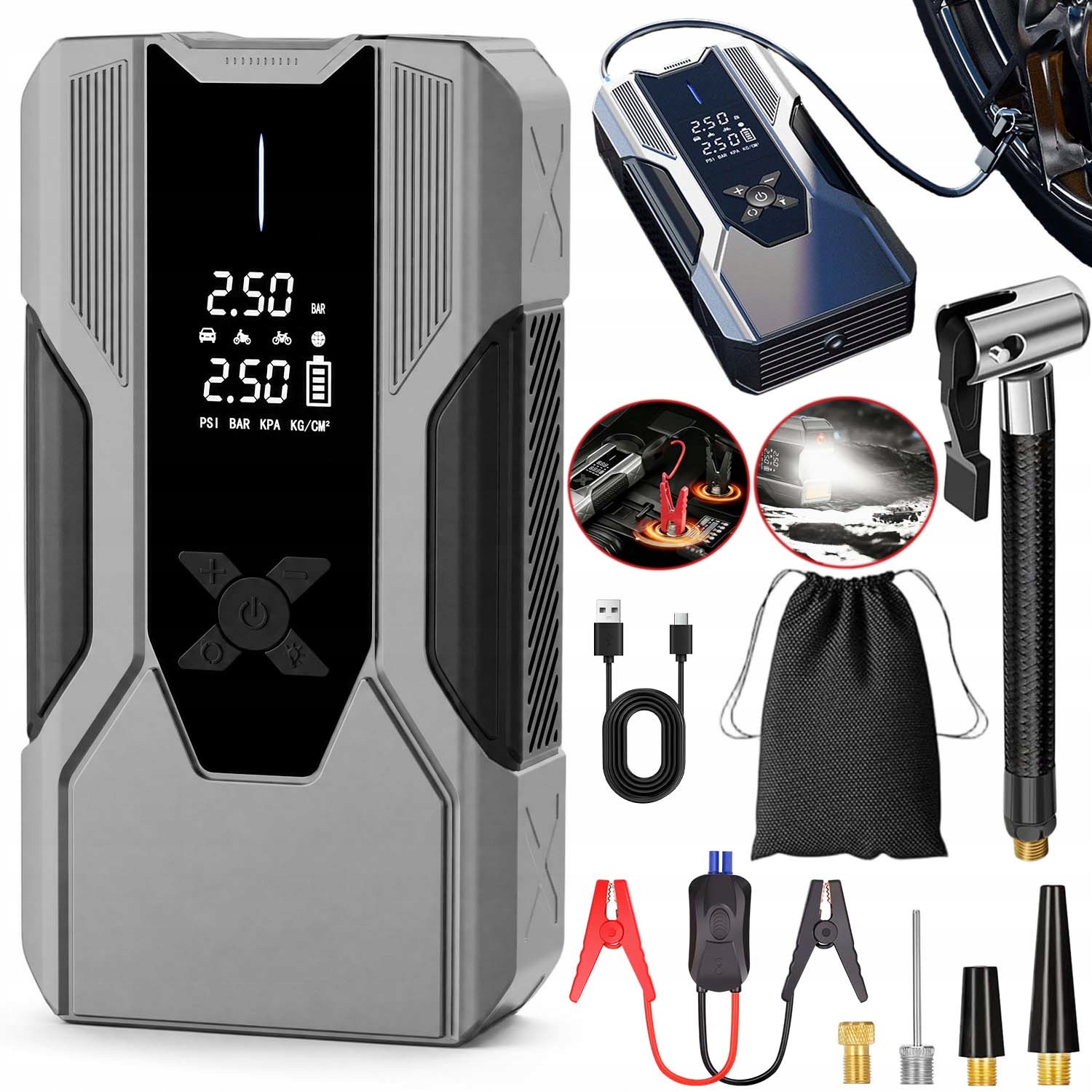 Silný Štartér Jump Starter Booster Powerbank 8000A Baterka Sada 12V