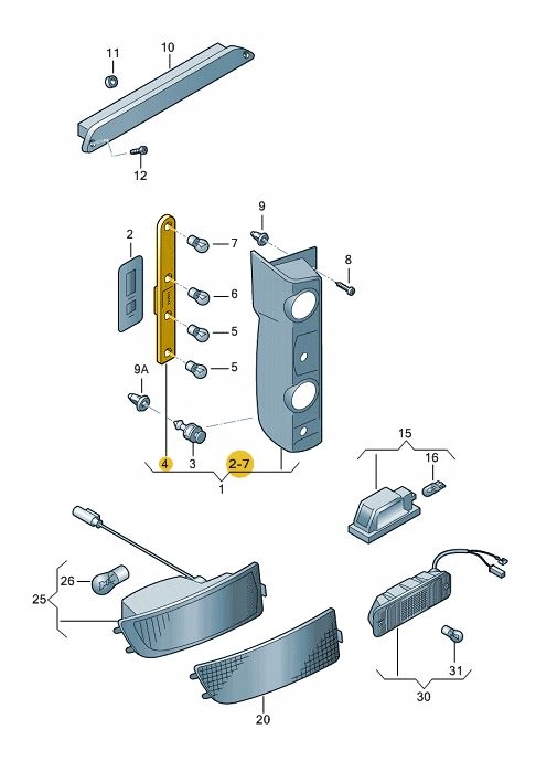 2E0945257 - Ламповая рама VW Crafter rear left right