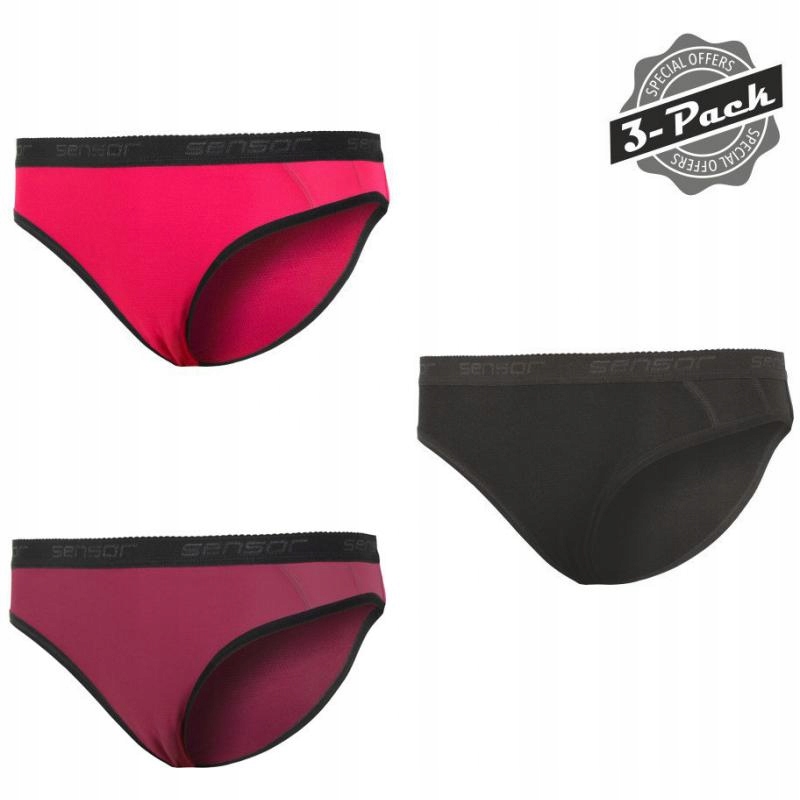 Sensor Kalhotky Double Face 3-pack dámské černá lila purpurová L