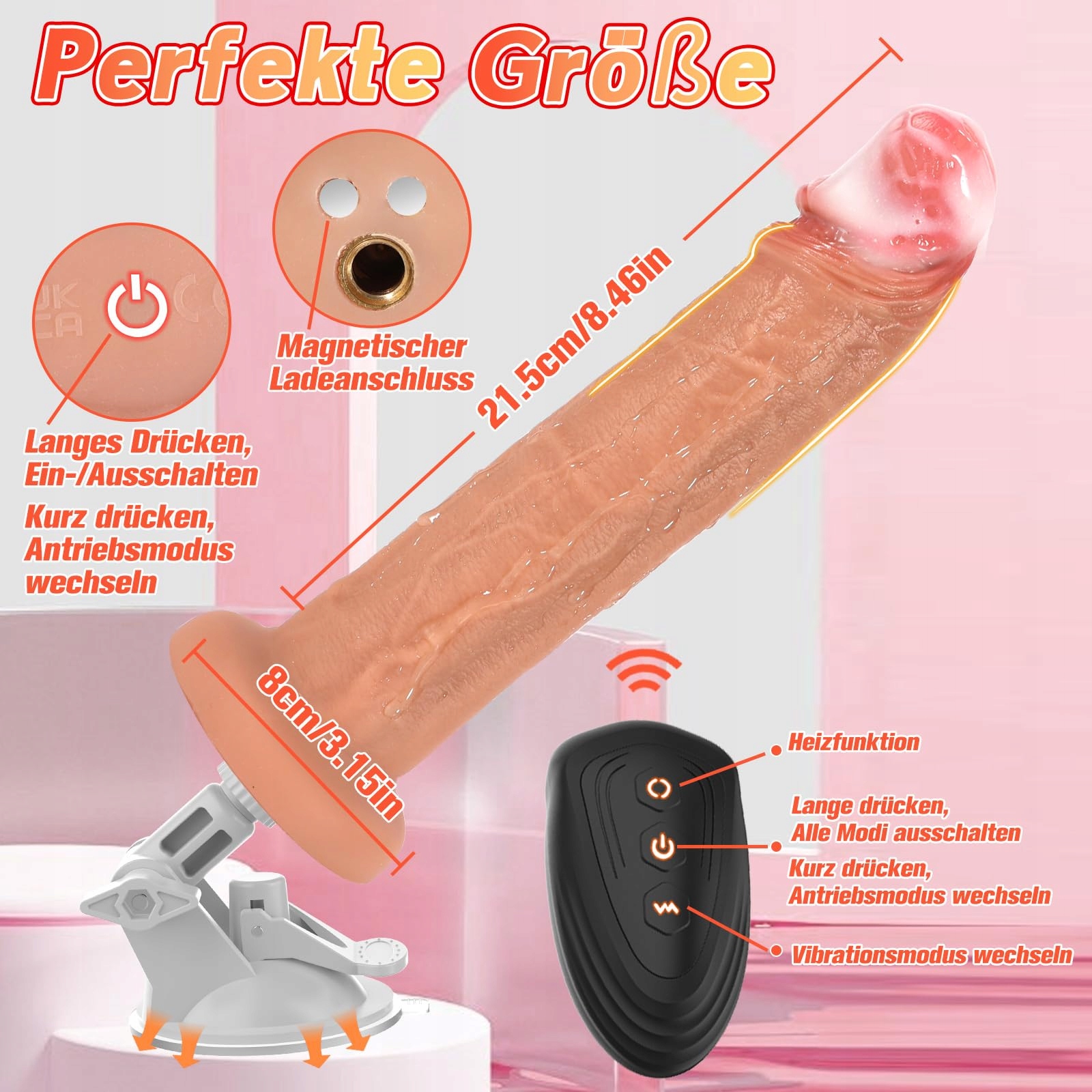 QRRQ Dildo Sexmaszyna: 9 Trybów Wibracji, 3 Tryby Pchnięć, Grzanie — miniatura 6
