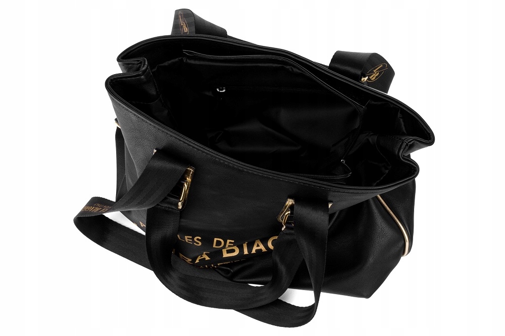 POLSKA TOREBKA LAURA BIAGGI SHOPPER NA RAMIĘ LOGO Kolor okuć złoty