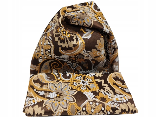 BRĄZOWA / POMARAŃCZOWA WE WZORY POSZETKA WYPUSTKA BUTONIERKA