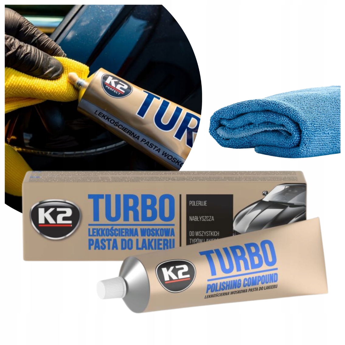 Zestaw do Polerowania Lakieru K2 Pasta Polerska Turbo Mikrofibra