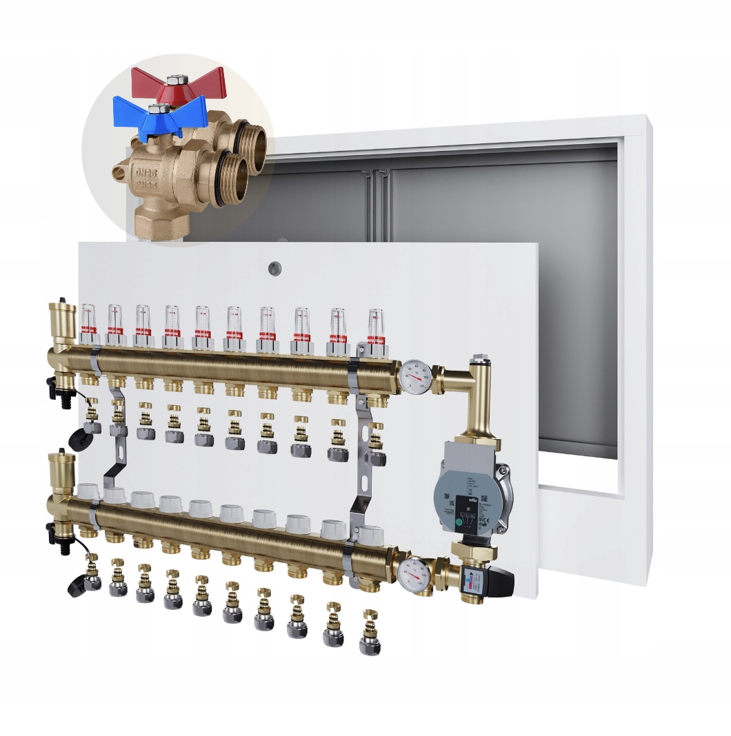 Rozdělovač podlahového vytápění 11 Skříňka na omítku+WILO+PEX+KULOVÝ Ventil