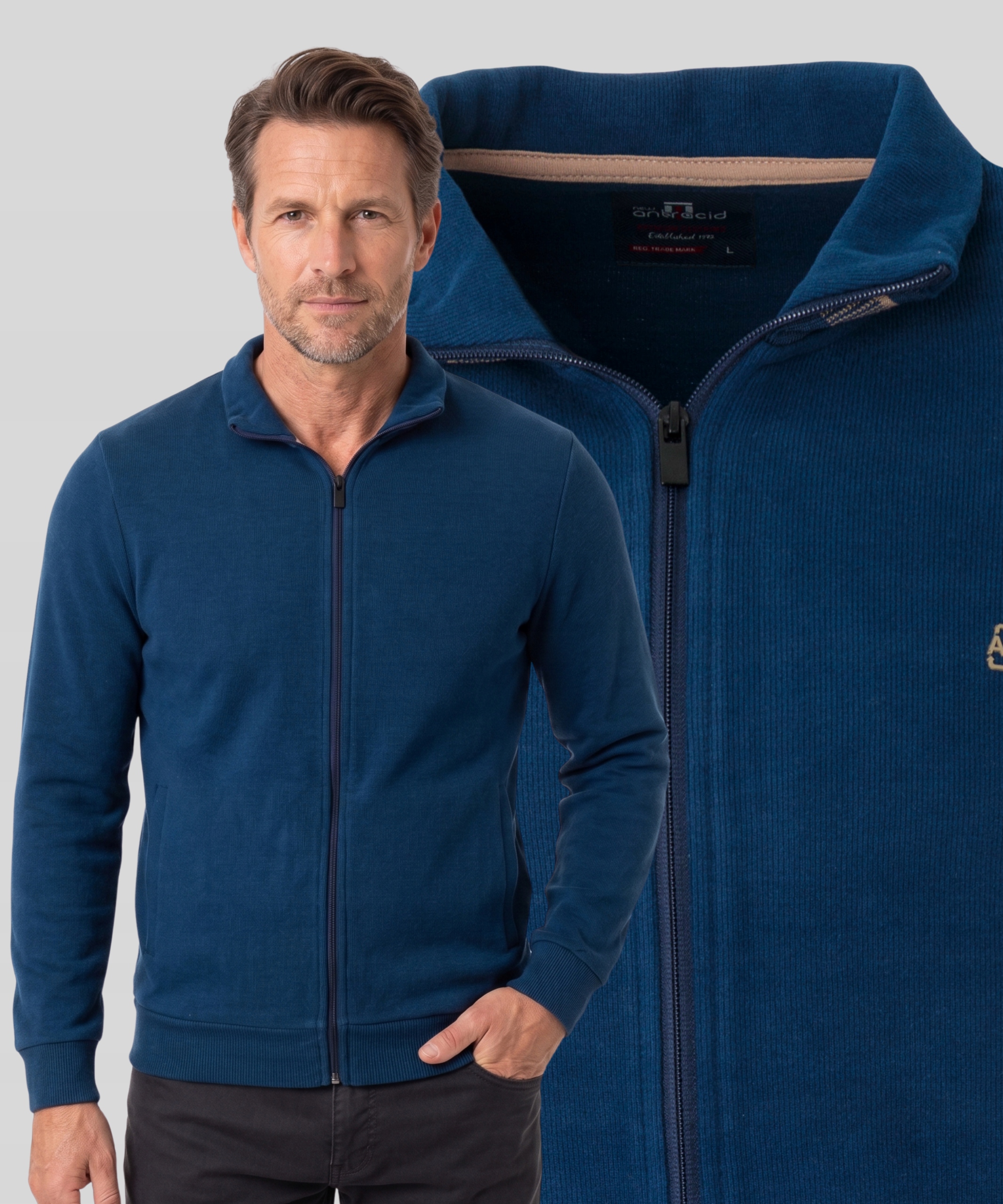 Bluza Męska Rozpinana Bawełniana Sweter Zamek Klasyczna Antracid R. L