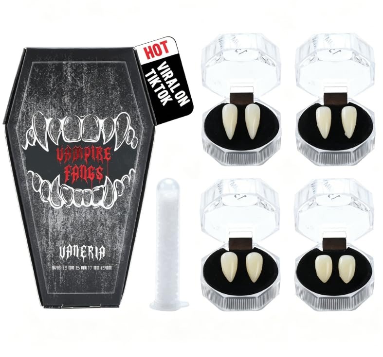 Upíří Kly Umělé 4 Páry 13-19 MM S Lepidlem Halloween Cosplay