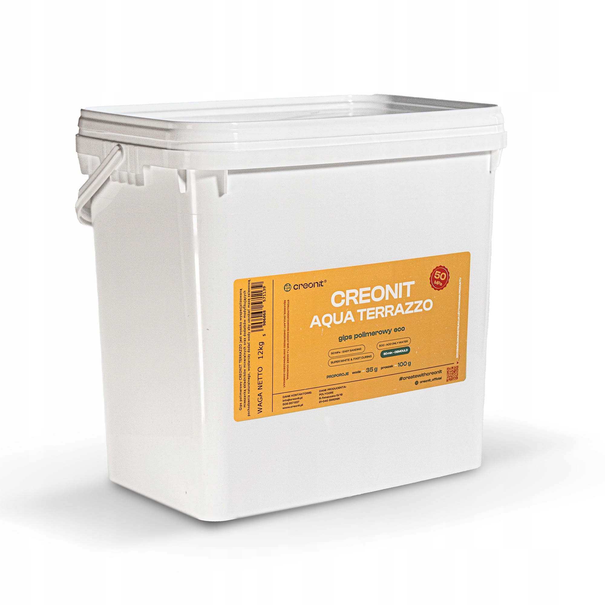 Polymerační sádra Creonit Aqua Terrazzo 50MPa Bílý Tvrdý 12kg